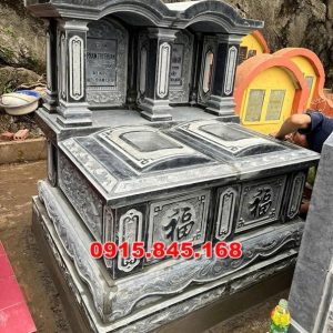 219- Mộ đôi đá granite song thân có mái vĩnh long