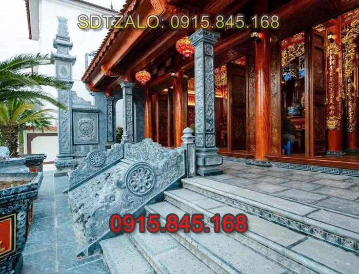 nhà thờ họ, từ đường gia tộc, lan can đá, cổng đá tam quan tứ trụ, cột đá đồng trụ, đá lát sân bậc thềm, tượng rồng đá, tượng nghê đá, tượng sư tử đá, tượng chó đá, tượng kỳ lân đá, chiếu rồng bằng đá, cột hiên hè, ngưỡng cửa đá, bịt bậc đá, hàng rào đá, tường bao đá, cuốn thư đá, bình phong đá, tắc môn đá, cây hương thờ thần linh, miếu thờ thần linh, am thờ thần linh,